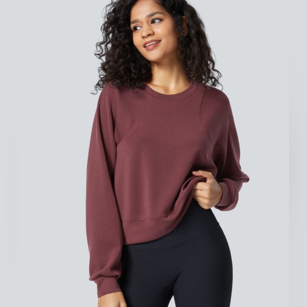 Halara Round Neck Raglan Sleeve Solid Casual Sweatshirt